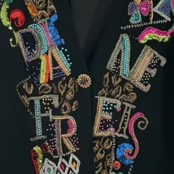 Rare DIANE FREIS Vintage Chunky Beaded Cardigan Black Size Large Estimated - Picture 4 of 8